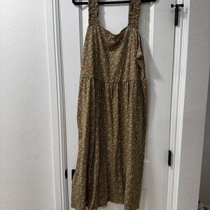 Ava & Viv Olive Floral Maxi Dress with Wide Smocked Straps